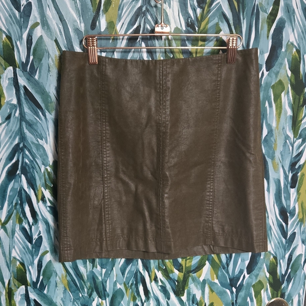 Free People Olive Green Faux Leather Skirt